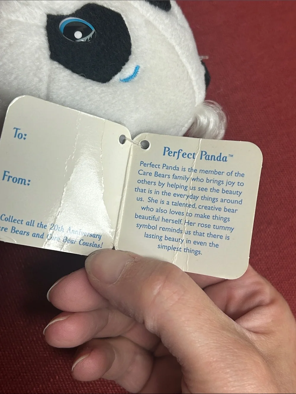 RARE Care Bears Cousin Polite Panda beanie White Black with Pink Rose Accent 8” - Picture 8 of 11